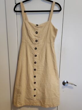 Yellow Cotton A-line Midi-dress